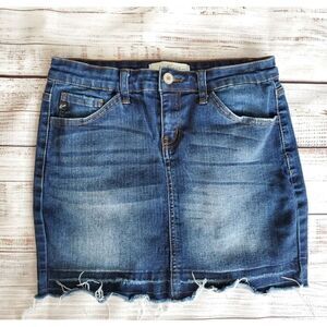 Kancan Womens Blue Jean Skirt Straight Distressed Mini Size 5/26 Festival Boho